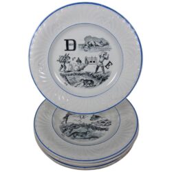 Creil et Montereau Faïence Rebus Dessert Plates, set/6